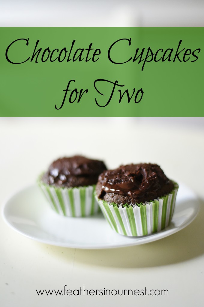 easy recipe for frosted chocolate cupcakes for two | perfect for in-home date nights | great for portion control! | delicious and quick | egg-free