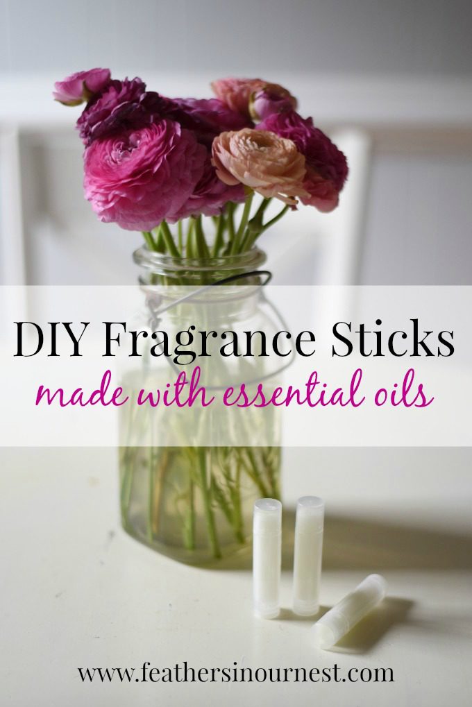 Make your own fragrance sticks (solid perfume) using your favorite essential oils or blends! Three simple ingredients and easy to make! | Feathers in Our Nest