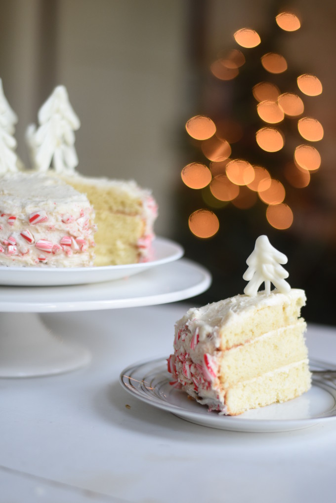 Peppermint Cake with Buttercream Frosting and White Chocolate Ganache